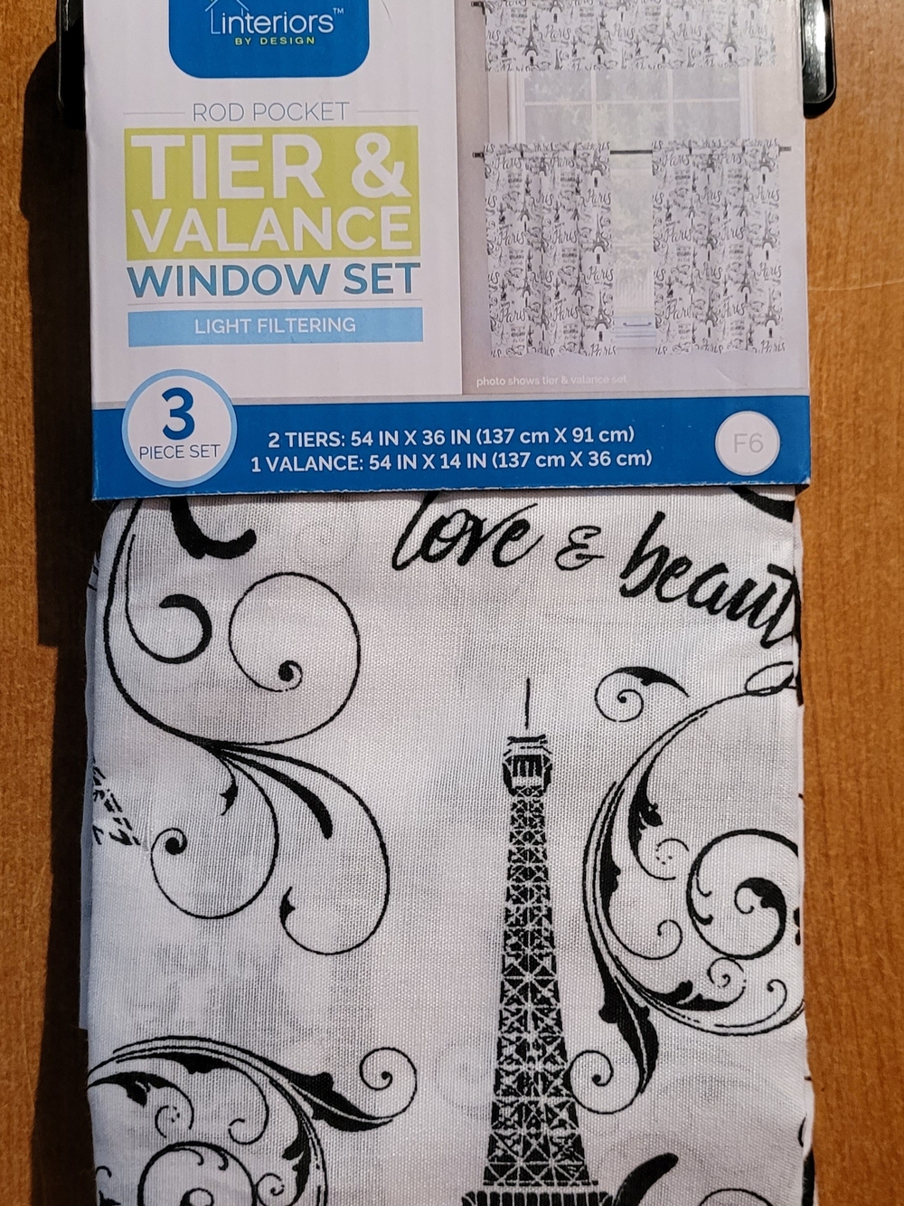 Interiors By Design Tier & Valance Window Set - Black & White Eiffel Design NEW